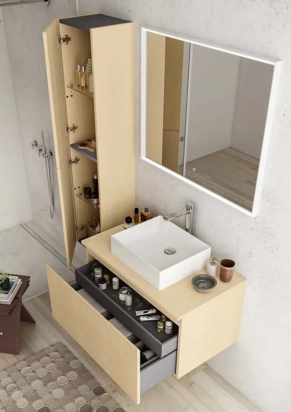Ipiemme SRL Plan de toilette plaqué chêne clair L.90 x l.51,5 x ép.2 cm, Pura+* Plan De Travail Salle De Bains|Plan De Travail Buanderie