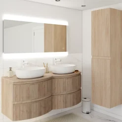 Plan de toilette pour vasque à poser Vague effet bois 137,8 cm