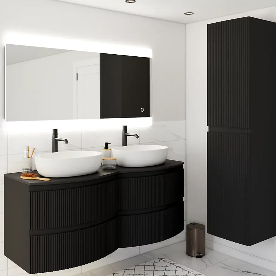 Plan de toilette pour vasque à poser Vague noir mat 137,8 cm* Plan De Travail Buanderie|Plan De Travail Salle De Bains