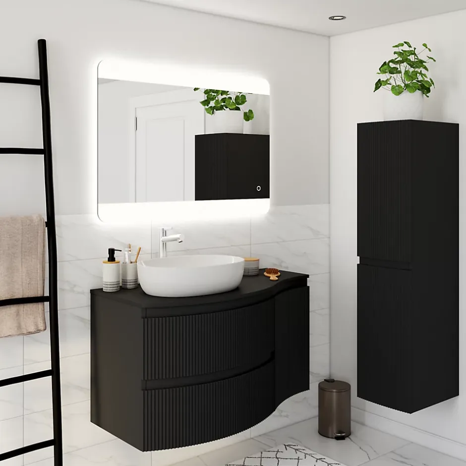 Plan de toilette pour vasque à poser version gauche Vague noir mat 103,1 cm
