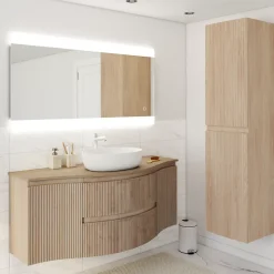 Plan de toilette pour vasque à poser version centre Vague effet bois 137,8 cm