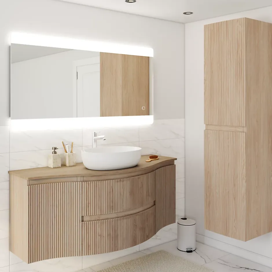 Plan de toilette pour vasque à poser version centre Vague effet bois 137,8 cm