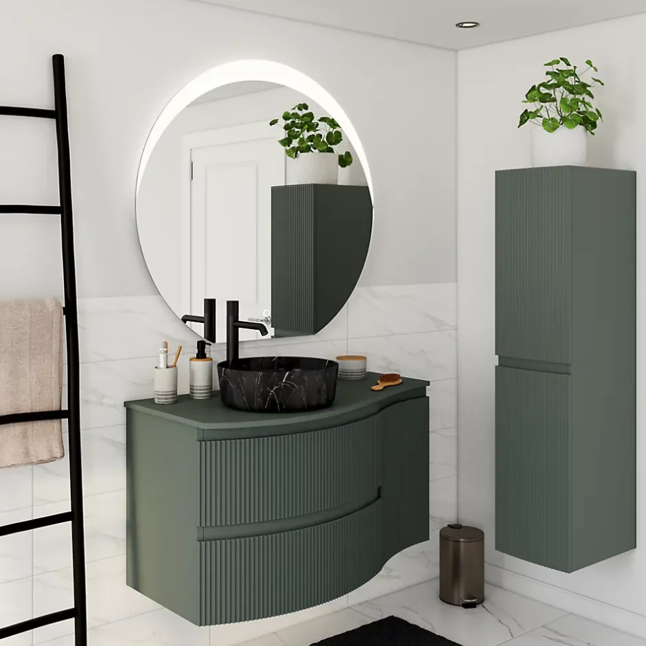 Plan de toilette pour vasque à poser version gauche Vague kaki mat 103,1 cm* Plan De Travail Buanderie|Plan De Travail Salle De Bains