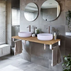 T-Bath Plan de toilette 121x49x3 cm hydrofuge placage chêne naturel avec supports chromés* Plan De Travail Salle De Bains