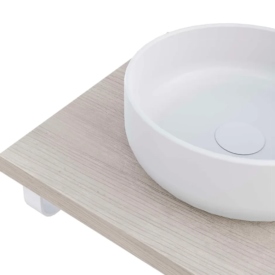 T-Bath Plan de toilette 61x49x3 cm hydrofuge placage frêne naturel avec supports blancs* Plan De Travail Salle De Bains