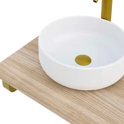 T-Bath Plan de toilette 121x49x3 cm hydrofuge placage orme naturel avec supports or