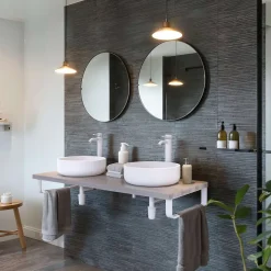 T-Bath Plan de toilette 121x49x3 cm hydrofuge placage frêne naturel avec supports blancs