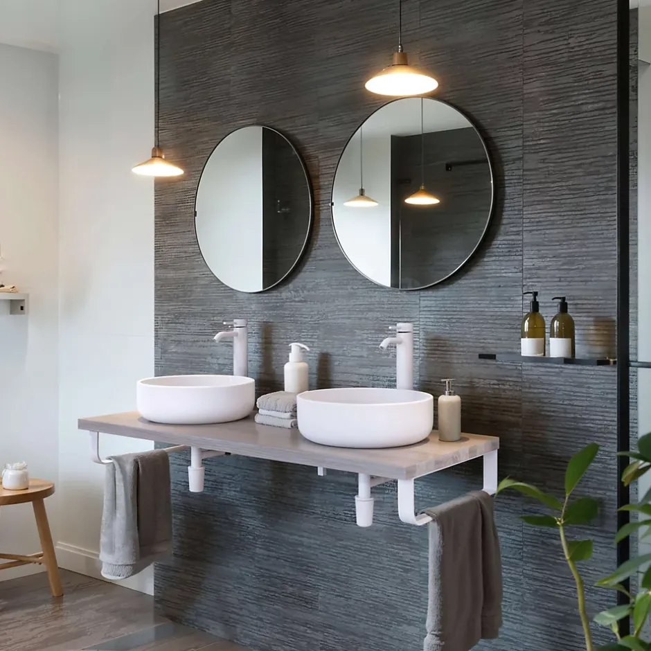 T-Bath Plan de toilette 121x49x3 cm hydrofuge placage frêne naturel avec supports blancs