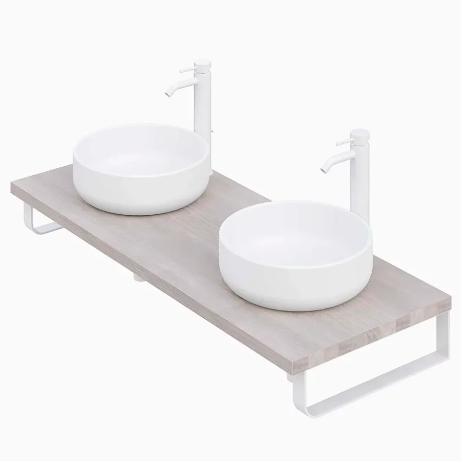 T-Bath Plan de toilette 121x49x3 cm hydrofuge placage frêne naturel avec supports blancs