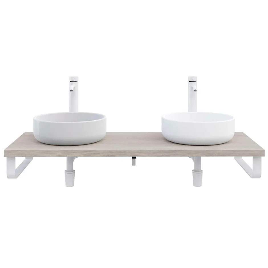 T-Bath Plan de toilette 121x49x3 cm hydrofuge placage frêne naturel avec supports blancs