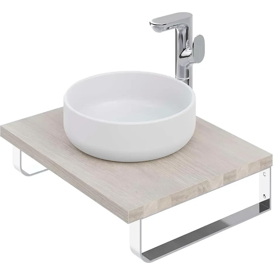 T-Bath Plan de toilette 61x49x3 cm hydrofuge placage frêne naturel avec supports chromés