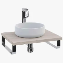 T-Bath Plan de toilette 61x49x3 cm hydrofuge placage frêne naturel avec supports chromés