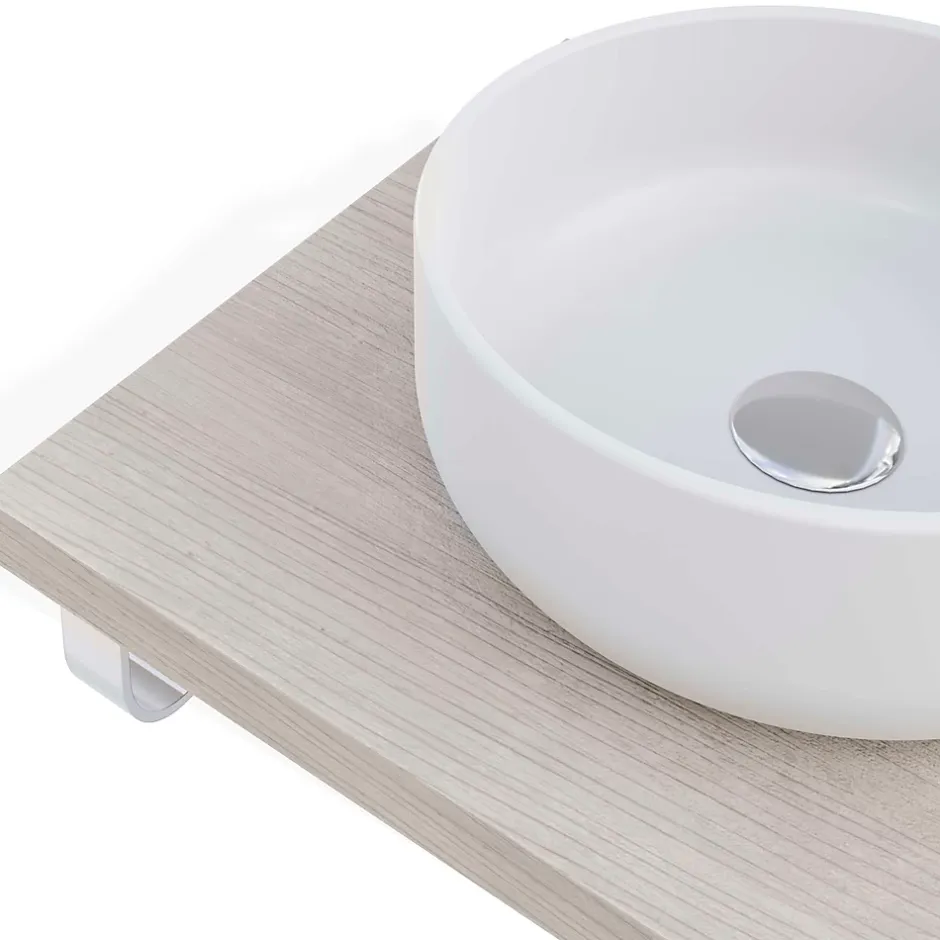 T-Bath Plan de toilette 61x49x3 cm hydrofuge placage frêne naturel avec supports chromés