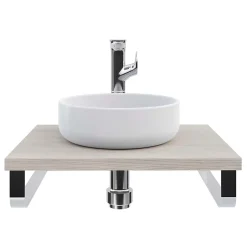T-Bath Plan de toilette 61x49x3 cm hydrofuge placage frêne naturel avec supports chromés