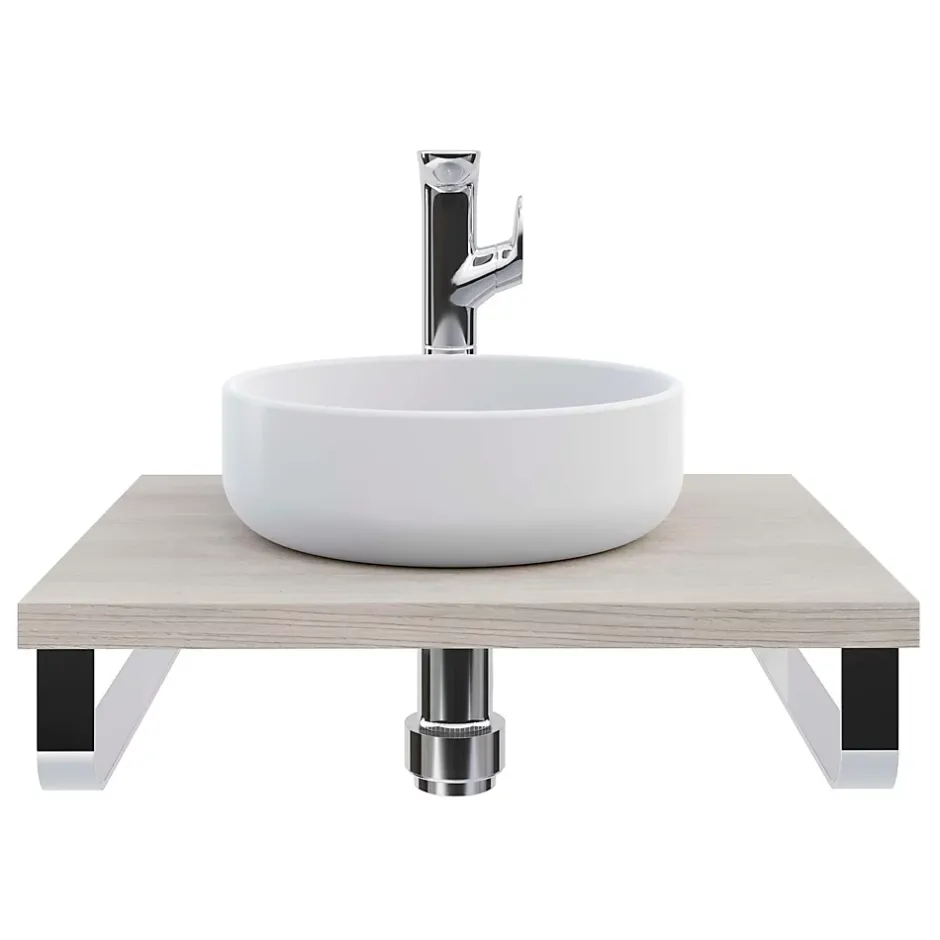 T-Bath Plan de toilette 61x49x3 cm hydrofuge placage frêne naturel avec supports chromés