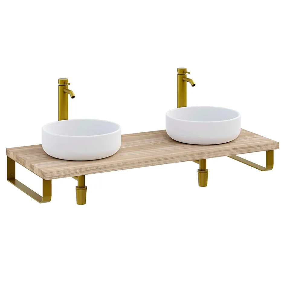 T-Bath Plan de toilette 121x49x3 cm hydrofuge placage orme naturel* Plan De Travail Salle De Bains