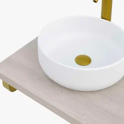 T-Bath Plan de toilette 121x49x3 cm hydrofuge placage frêne naturel avec supports or* Plan De Travail Salle De Bains