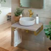 T-Bath Plan de toilette 61x49x3 cm hydrofuge placage frêne naturel avec supports or