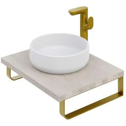 T-Bath Plan de toilette 61x49x3 cm hydrofuge placage frêne naturel avec supports or