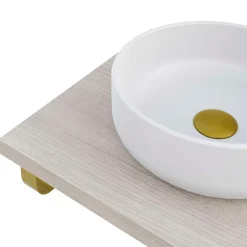 T-Bath Plan de toilette 61x49x3 cm hydrofuge placage frêne naturel avec supports or