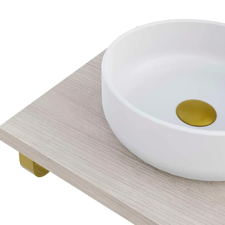 T-Bath Plan de toilette 61x49x3 cm hydrofuge placage frêne naturel avec supports or