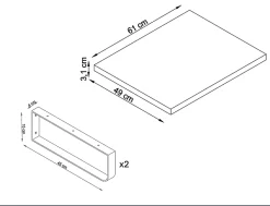 T-Bath Plan de toilette 61x49x3 cm hydrofuge placage frêne naturel avec supports or
