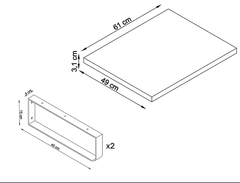 T-Bath Plan de toilette 61x49x3 cm hydrofuge placage frêne naturel avec supports or