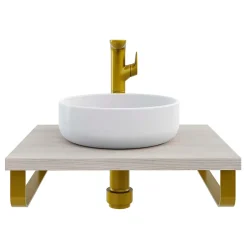T-Bath Plan de toilette 61x49x3 cm hydrofuge placage frêne naturel avec supports or