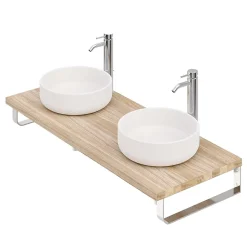 T-Bath Plan de toilette 121x49x3 cm hydrofuge placage orme naturel avec supports chromés* Plan De Travail Salle De Bains