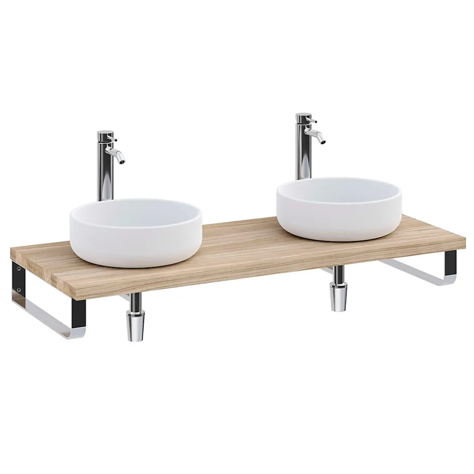 T-Bath Plan de toilette 121x49x3 cm hydrofuge placage orme naturel avec supports chromés* Plan De Travail Salle De Bains