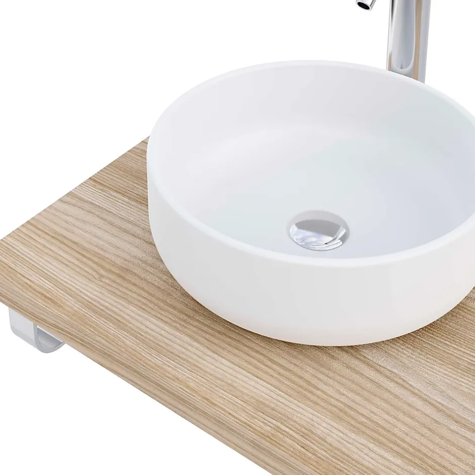T-Bath Plan de toilette 121x49x3 cm hydrofuge placage orme naturel avec supports chromés* Plan De Travail Salle De Bains