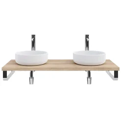T-Bath Plan de toilette 121x49x3 cm hydrofuge placage orme naturel avec supports chromés* Plan De Travail Salle De Bains