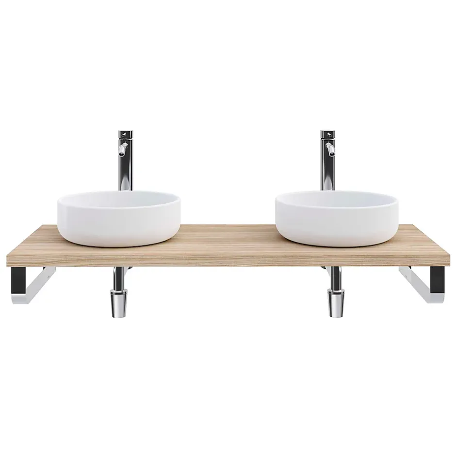 T-Bath Plan de toilette 121x49x3 cm hydrofuge placage orme naturel avec supports chromés* Plan De Travail Salle De Bains