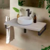 T-Bath Plan de toilette 91x49x3 cm hydrofuge placage frêne naturel avec supports noirs* Plan De Travail Salle De Bains