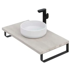 T-Bath Plan de toilette 91x49x3 cm hydrofuge placage frêne naturel avec supports noirs* Plan De Travail Salle De Bains