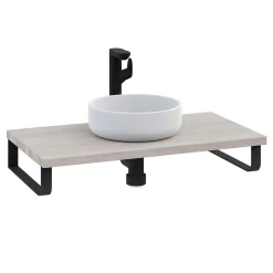 T-Bath Plan de toilette 91x49x3 cm hydrofuge placage frêne naturel avec supports noirs* Plan De Travail Salle De Bains