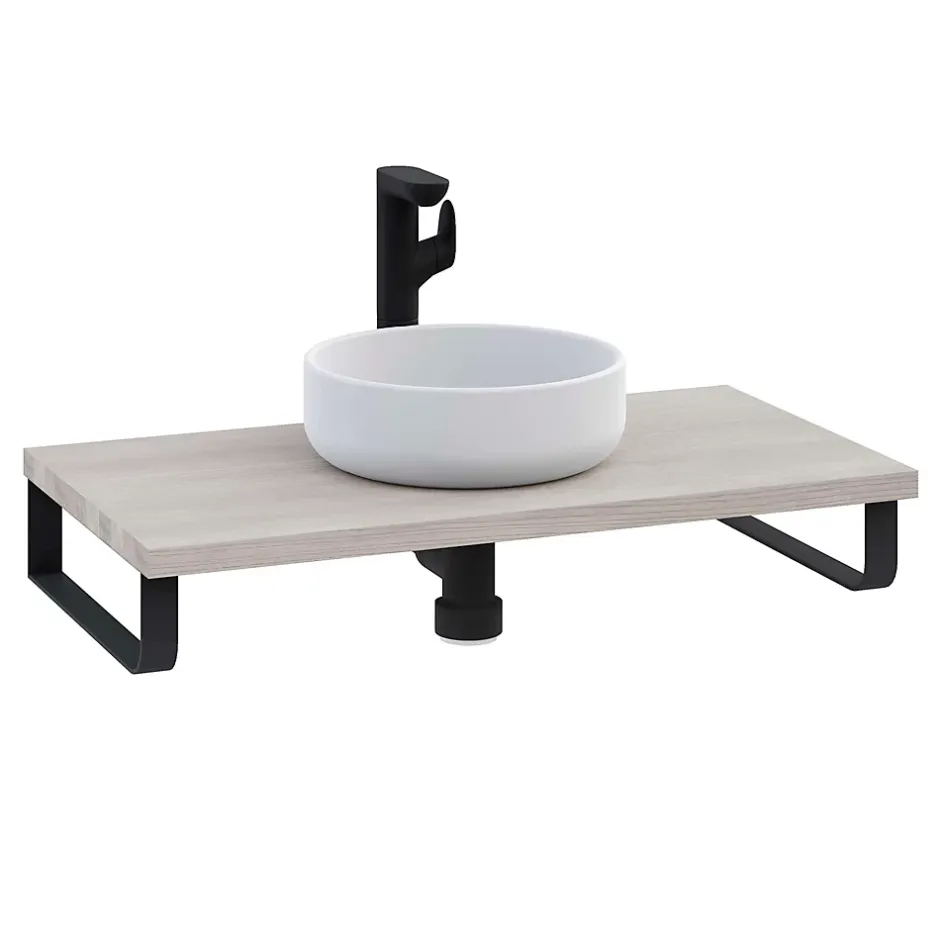 T-Bath Plan de toilette 91x49x3 cm hydrofuge placage frêne naturel avec supports noirs* Plan De Travail Salle De Bains