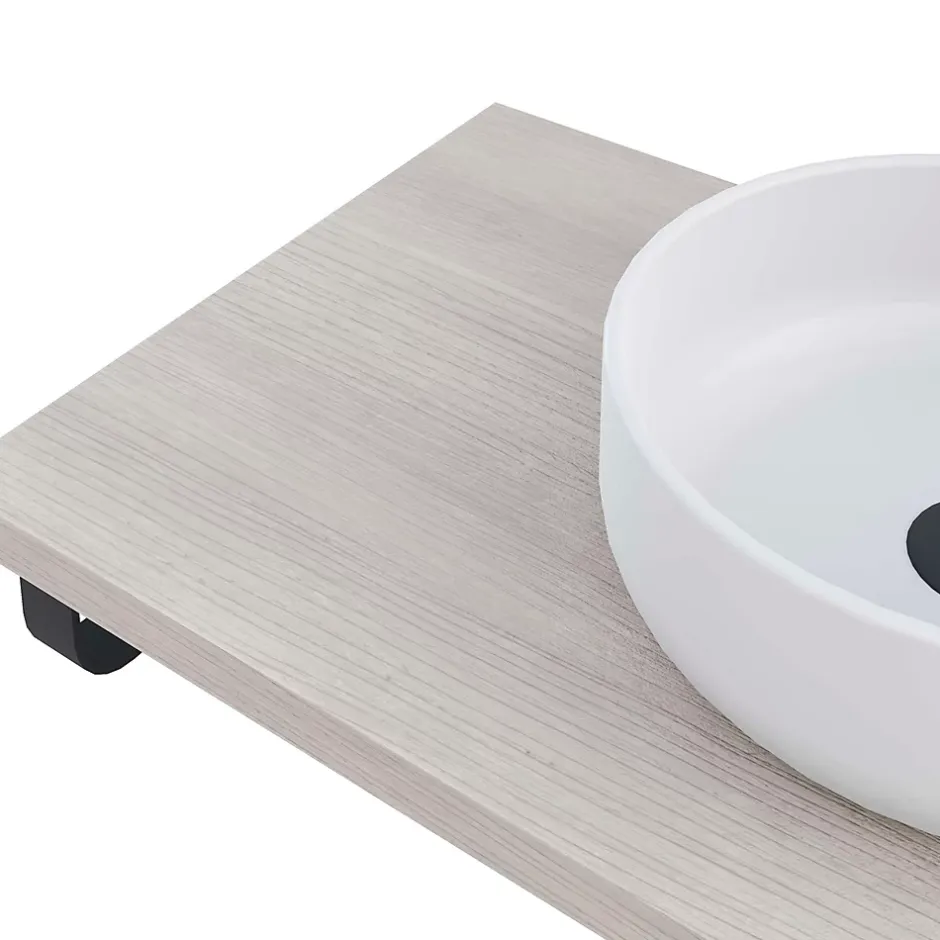T-Bath Plan de toilette 91x49x3 cm hydrofuge placage frêne naturel avec supports noirs* Plan De Travail Salle De Bains