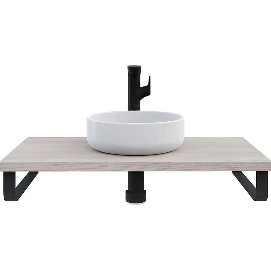 T-Bath Plan de toilette 91x49x3 cm hydrofuge placage frêne naturel avec supports noirs* Plan De Travail Salle De Bains