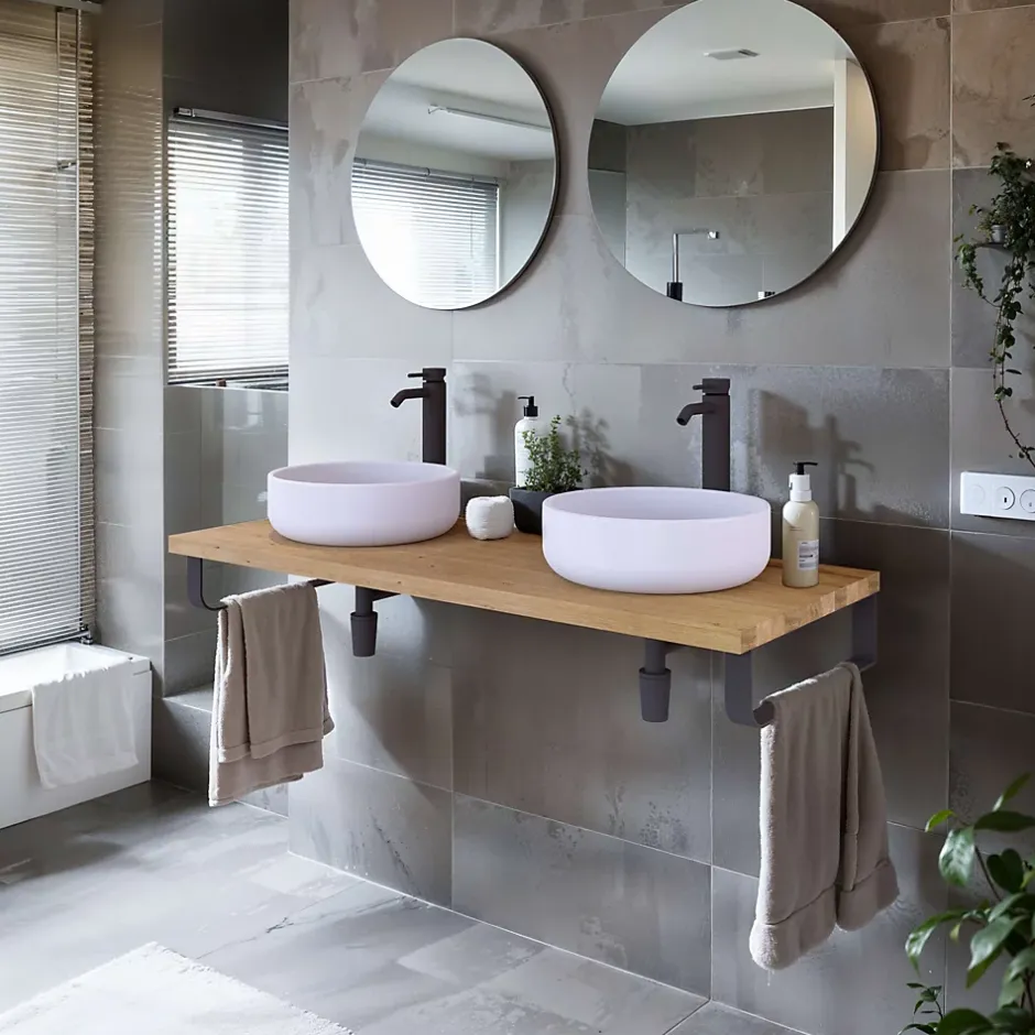 T-Bath Plan de toilette 121x49x3 cm hydrofuge placage chêne naturel* Plan De Travail Salle De Bains