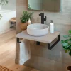 T-Bath Plan de toilette 61x49x3 cm hydrofuge placage frêne naturel avec supports noirs