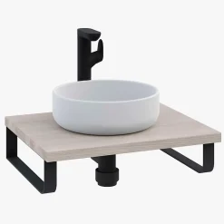 T-Bath Plan de toilette 61x49x3 cm hydrofuge placage frêne naturel avec supports noirs