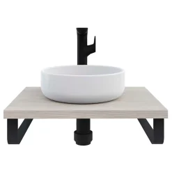 T-Bath Plan de toilette 61x49x3 cm hydrofuge placage frêne naturel avec supports noirs