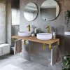 T-Bath Plan de toilette 121x49x3 cm hydrofuge placage chêne naturel avec supports or