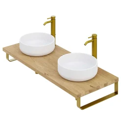 T-Bath Plan de toilette 121x49x3 cm hydrofuge placage chêne naturel avec supports or