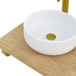 T-Bath Plan de toilette 121x49x3 cm hydrofuge placage chêne naturel avec supports or