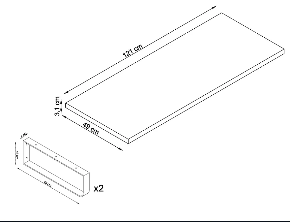 T-Bath Plan de toilette 121x49x3 cm hydrofuge placage chêne naturel avec supports or