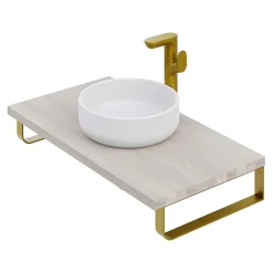 T-Bath Plan de toilette 91x49x3 cm hydrofuge placage frêne naturel avec supports or