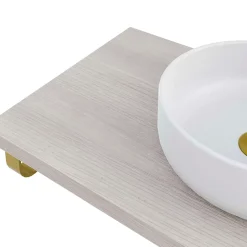 T-Bath Plan de toilette 91x49x3 cm hydrofuge placage frêne naturel avec supports or