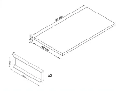 T-Bath Plan de toilette 91x49x3 cm hydrofuge placage frêne naturel avec supports or